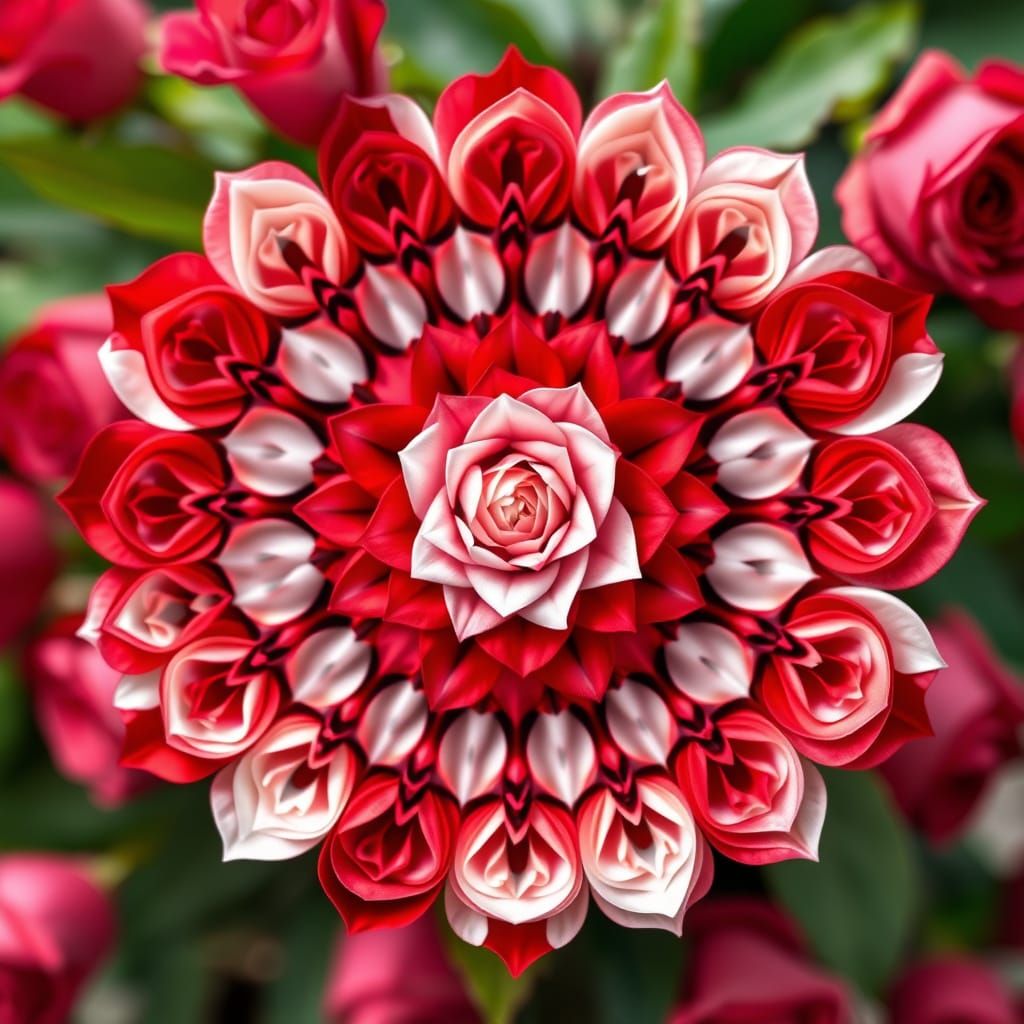 Vibrant Rose Mandala in Intricate Geometric Patterns