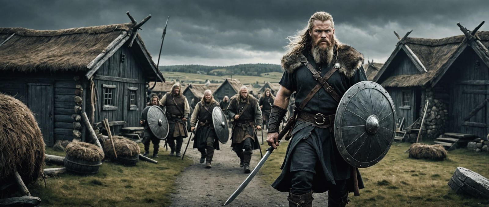 Viking Warrior in Dark Fantasy Village