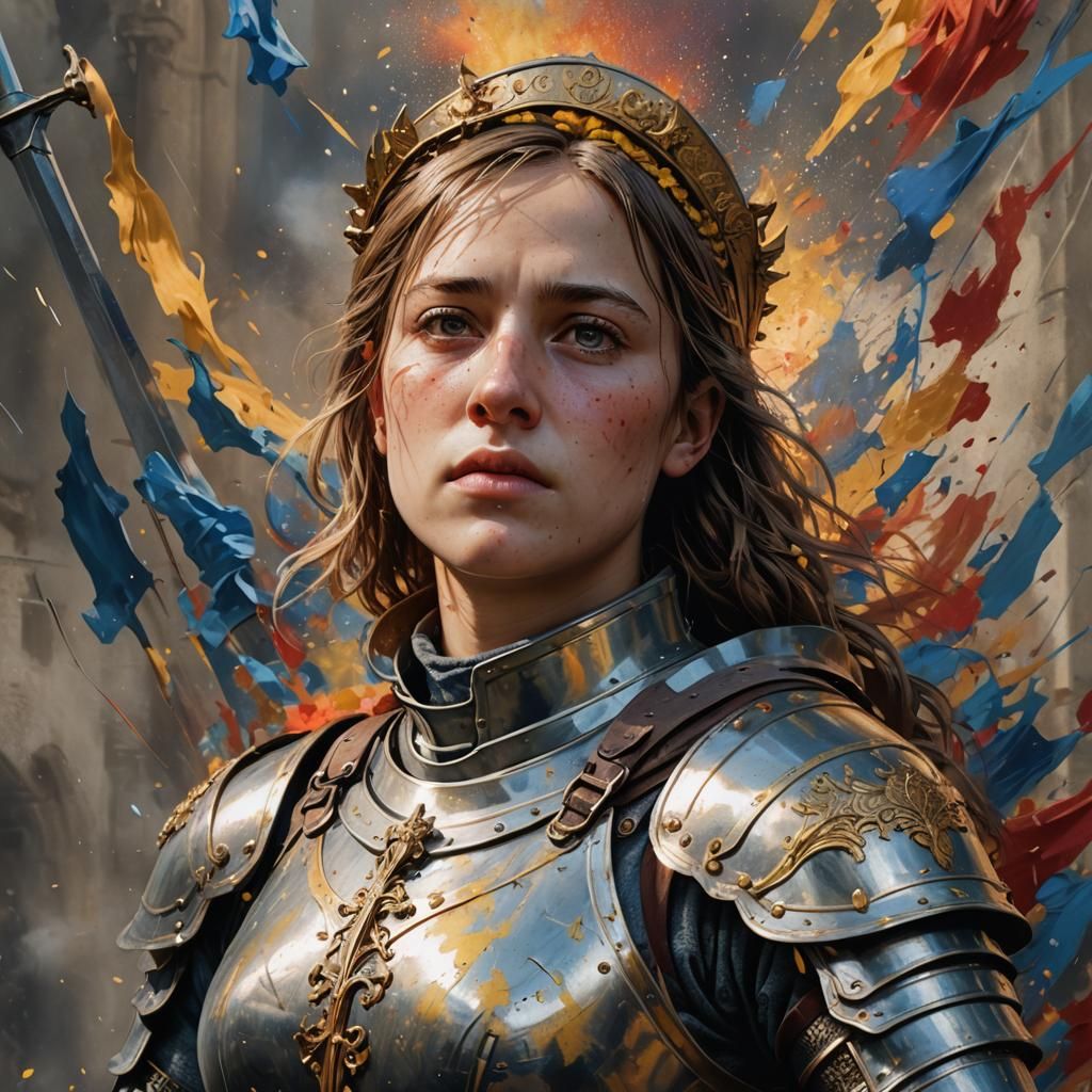 Hyperrealistic Joan of Arc Portrait with Dramatic Lighting