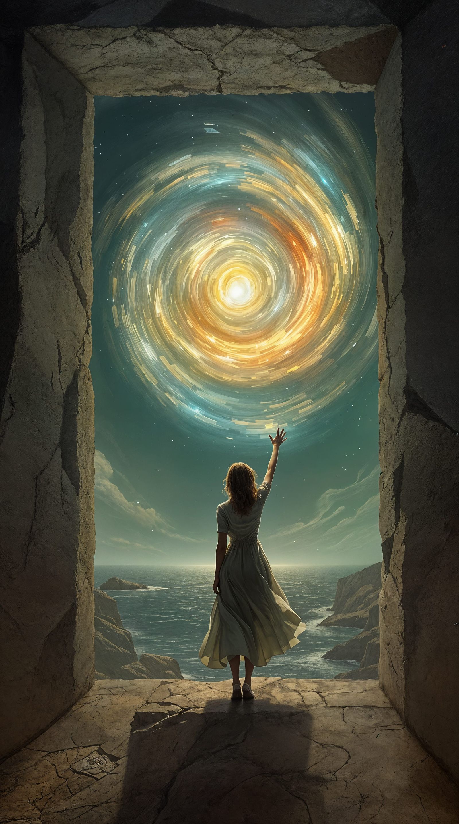 Surreal Lighthouse Scene with Dreamlike Vortex