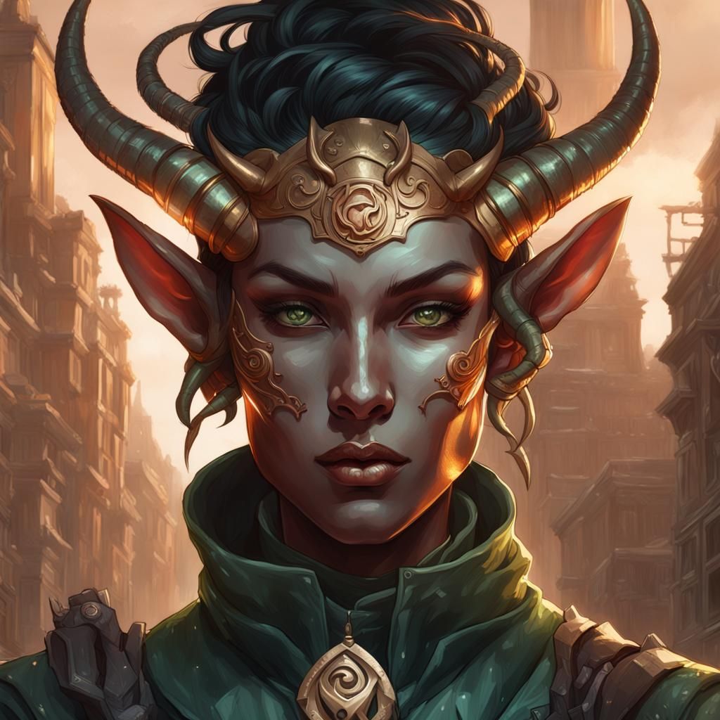 Sci-Fi Tiefling Thief Portrait in Hyperdetailed Style