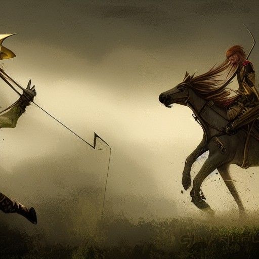 Elf Ranger on Horseback: Golden Hair, Bow and Arrow