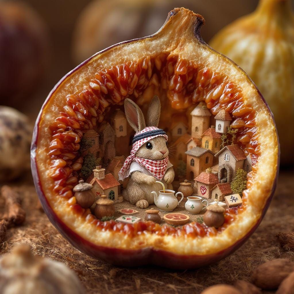 Rabbit's Tea Party in a Fig Shell Village