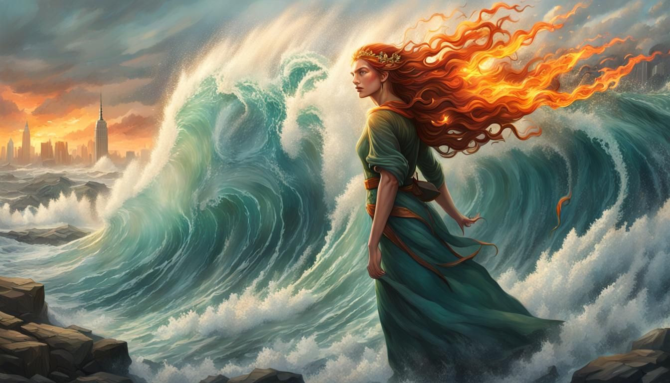 Mother Nature Controls a Wave, Hyperdetailed Art