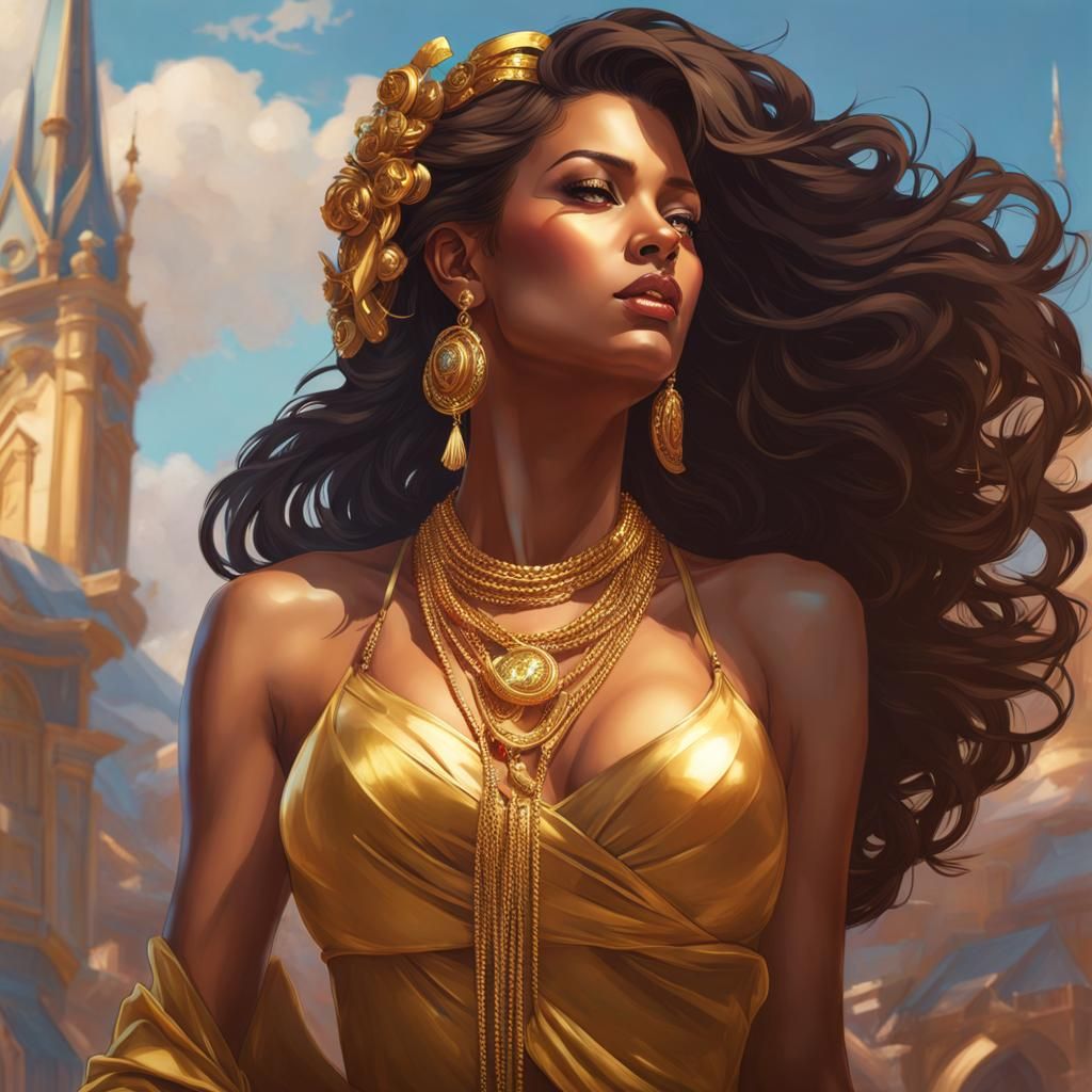 Hyperrealistic Portrait of Woman in Gold Chain