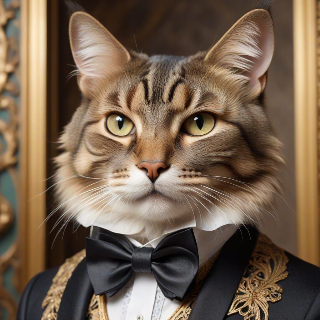 Cat Portrait in Baroque Art Nouveau Style