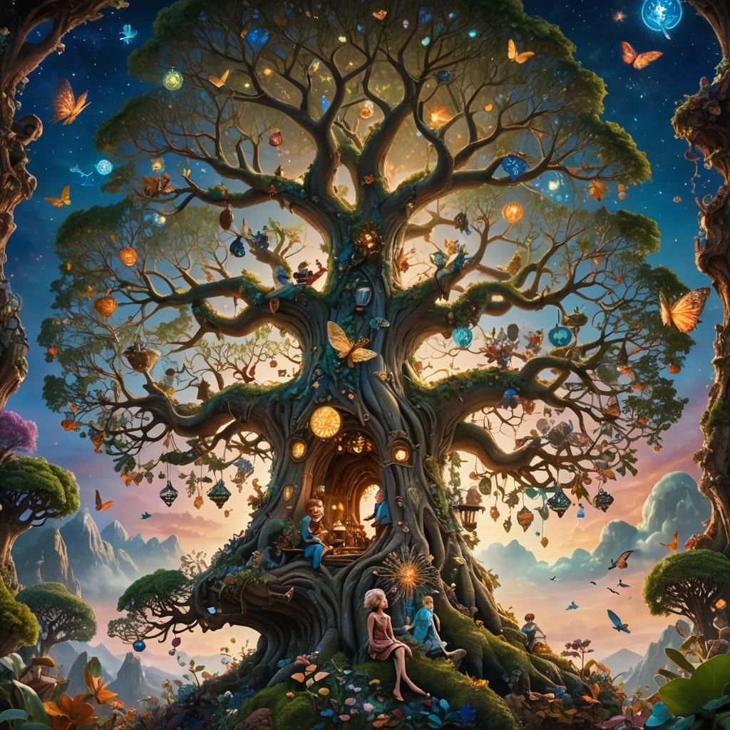 Magical Tree of Life with Pixie, Fantasy Concept Art