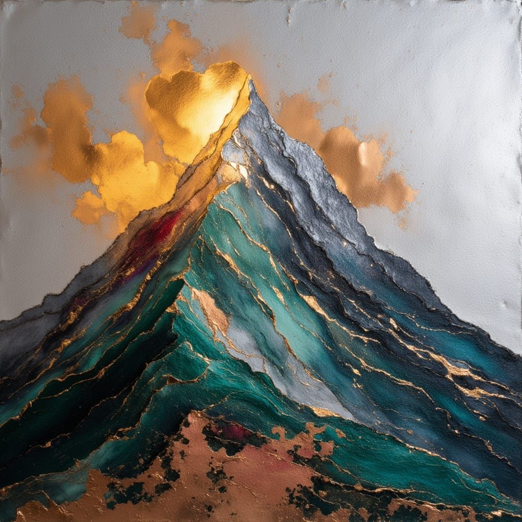 Mountain Peak with Silver Leaf and Emerald Flow