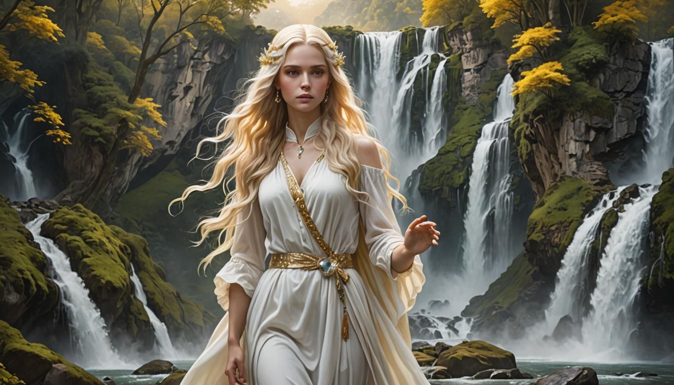 Gemini Woman with Crystal Sword in Hyperrealistic Style