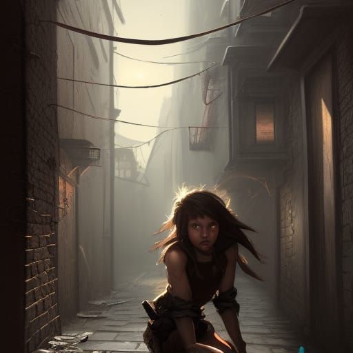 Fantasy Thief Hiding in Alleyway: Dark Concept Art