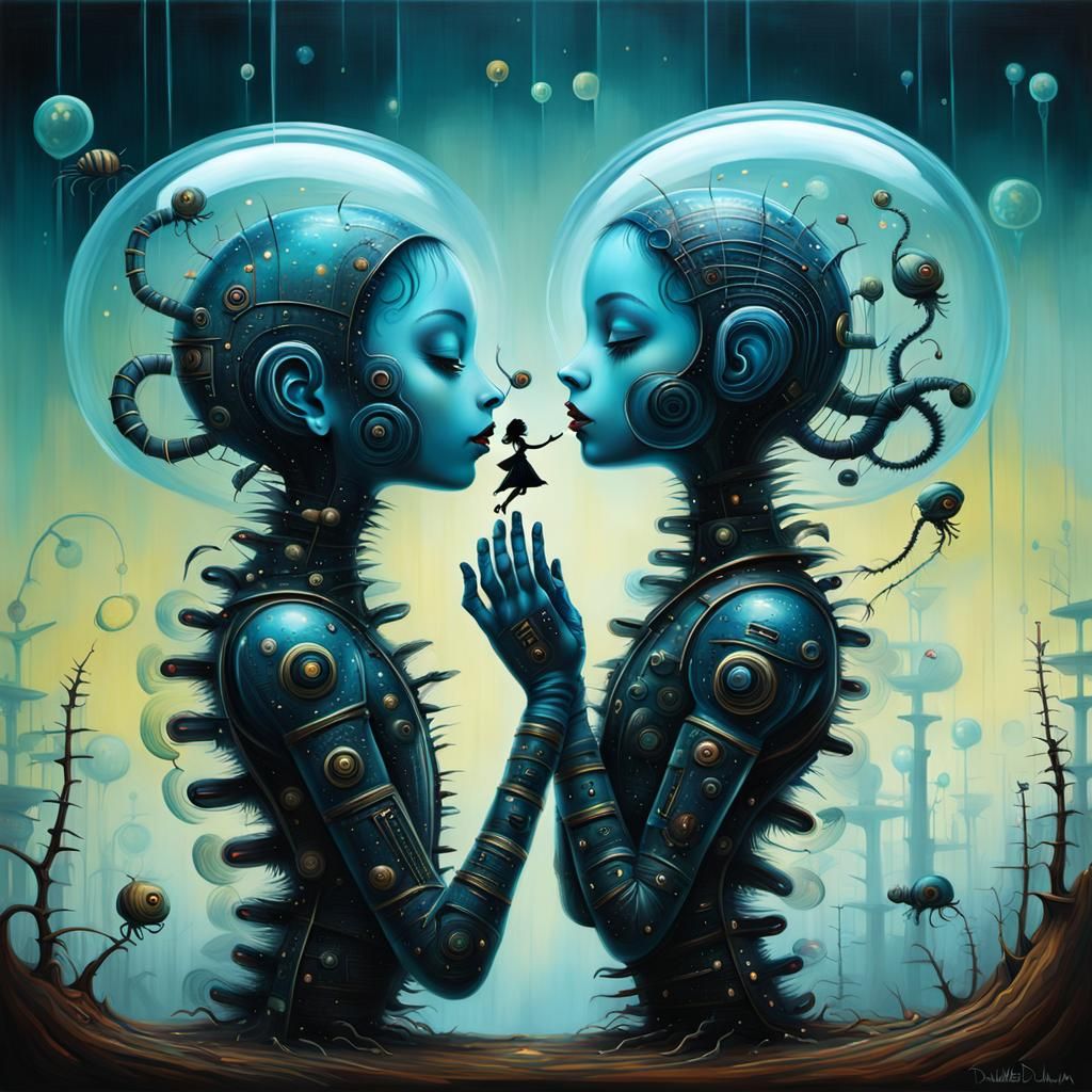 Cyberpunk Impressionism: Dancers in a Junkyard