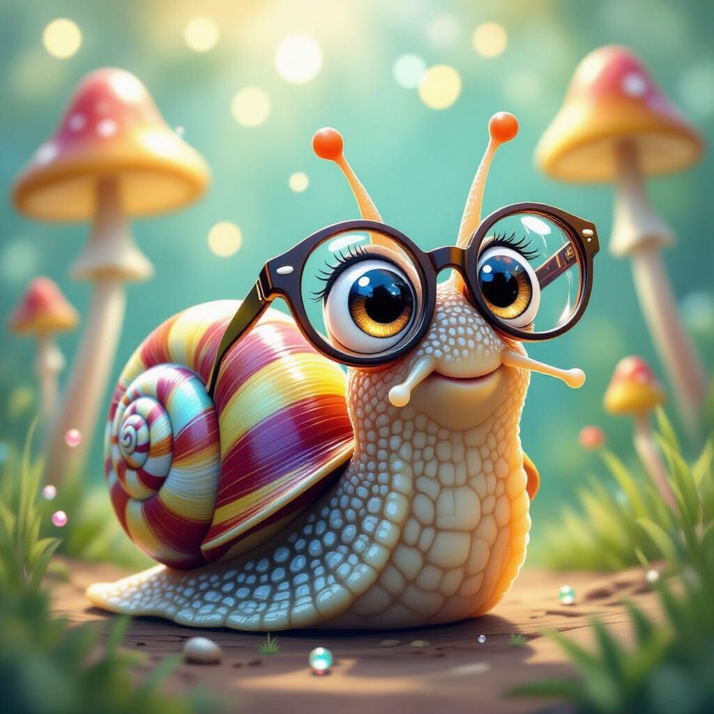Whimsical Snail with Eyeglasses in Fantasy Art Style