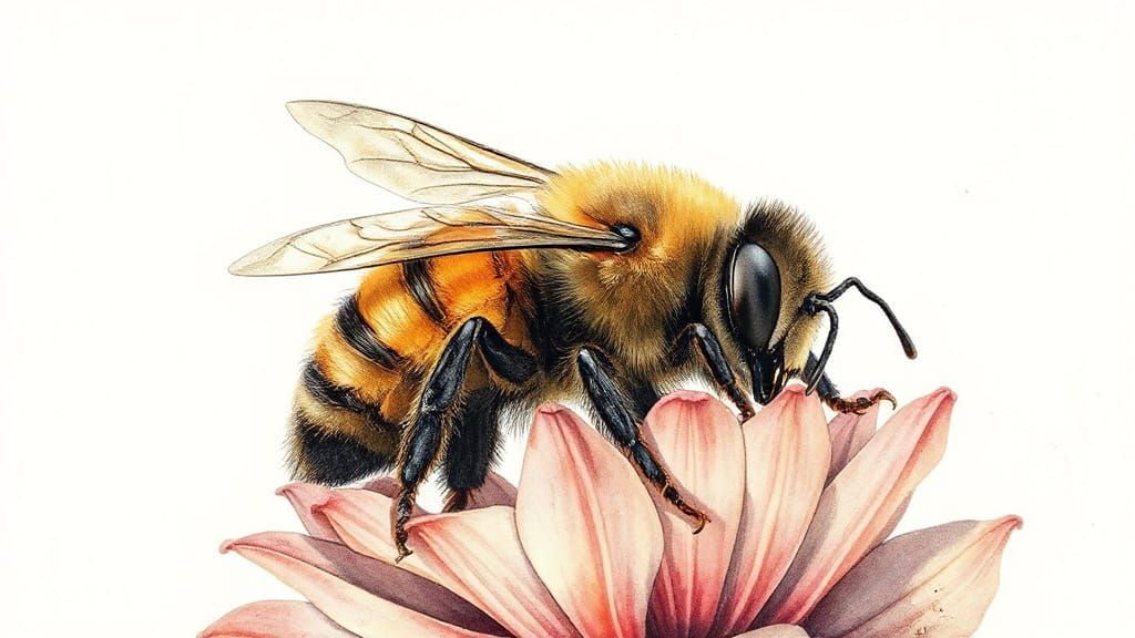 Surreal Sleepy Bee in Watercolor Horror Style