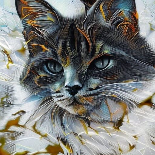 Hyperrealistic Cat Portrait in Inkblot Style