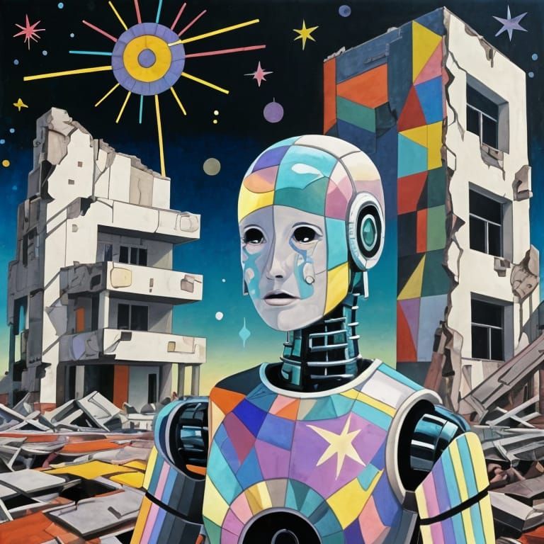 Weeping Android in Dystopian Ruins, Bauhaus Style