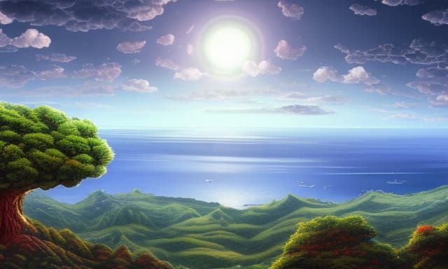 Enchanted Sky Island with Fruit Tree and Fairies