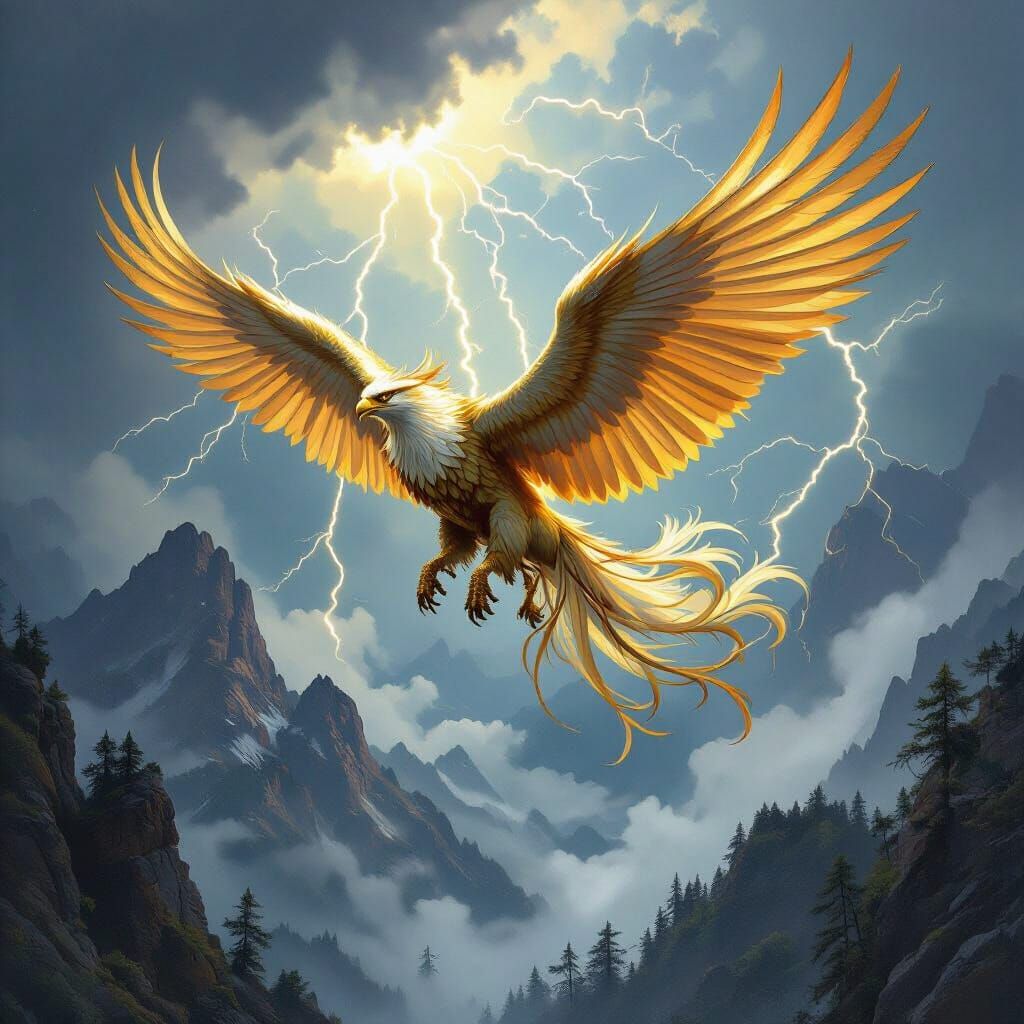 Griffin Soaring Through Stormy Skies, Fantasy Art