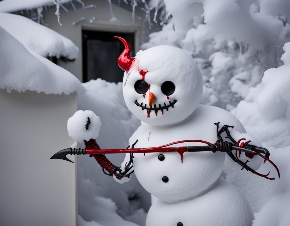 Menacing Snowman with Bloody Scythe