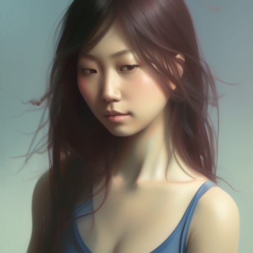 Asian Girl Portrait with Violin in Hyperdetailed Style