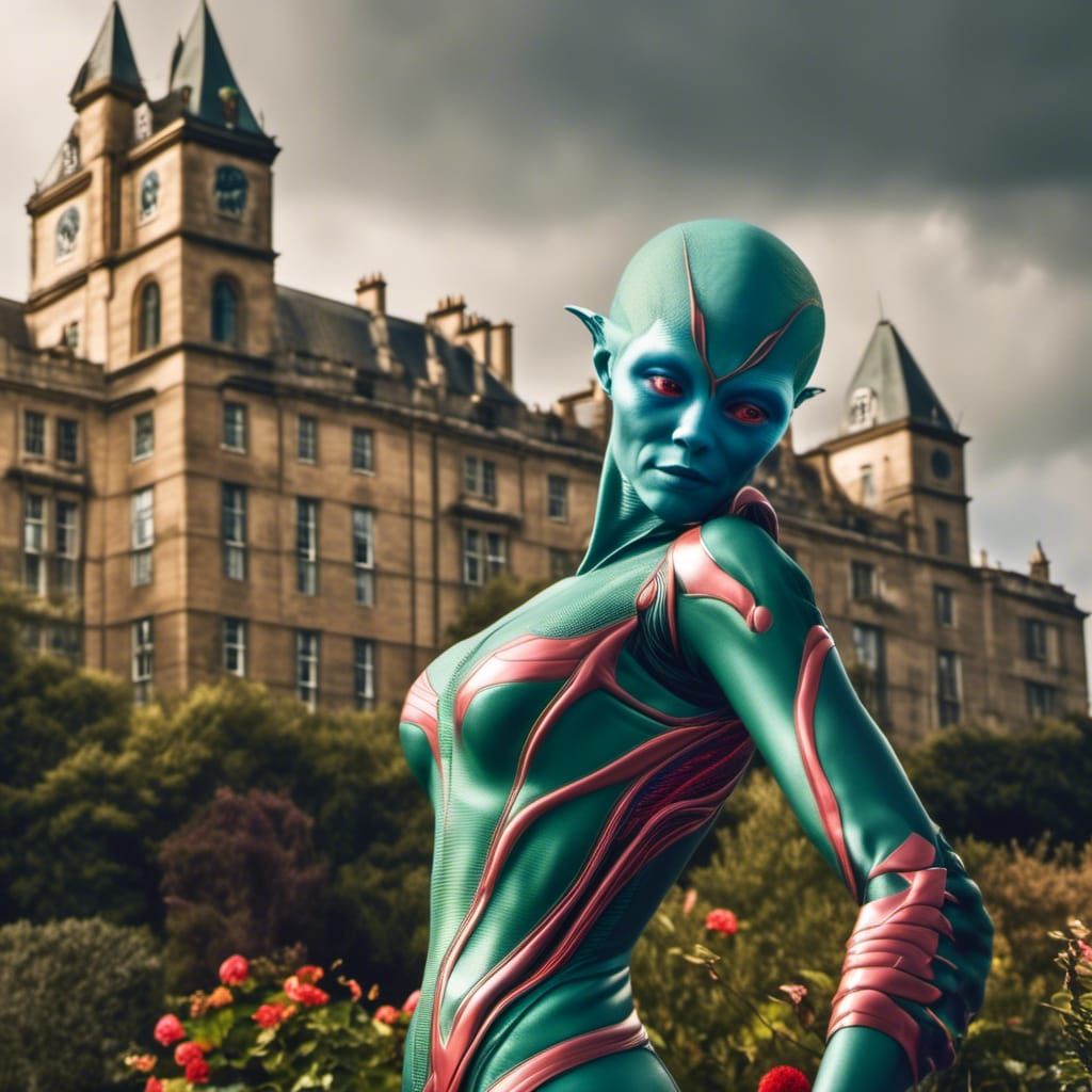 Smiling Aliens and Pets in English Garden