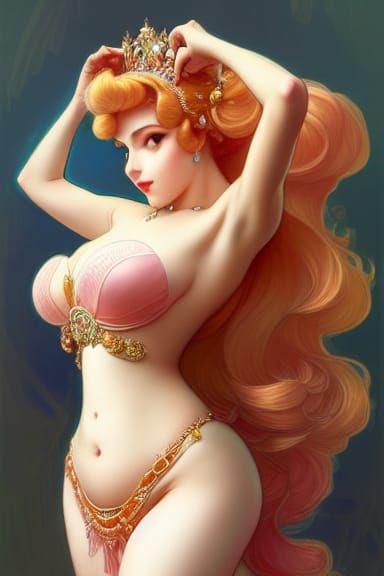 Voluptuous Princess Peach: Elegant Digital Art