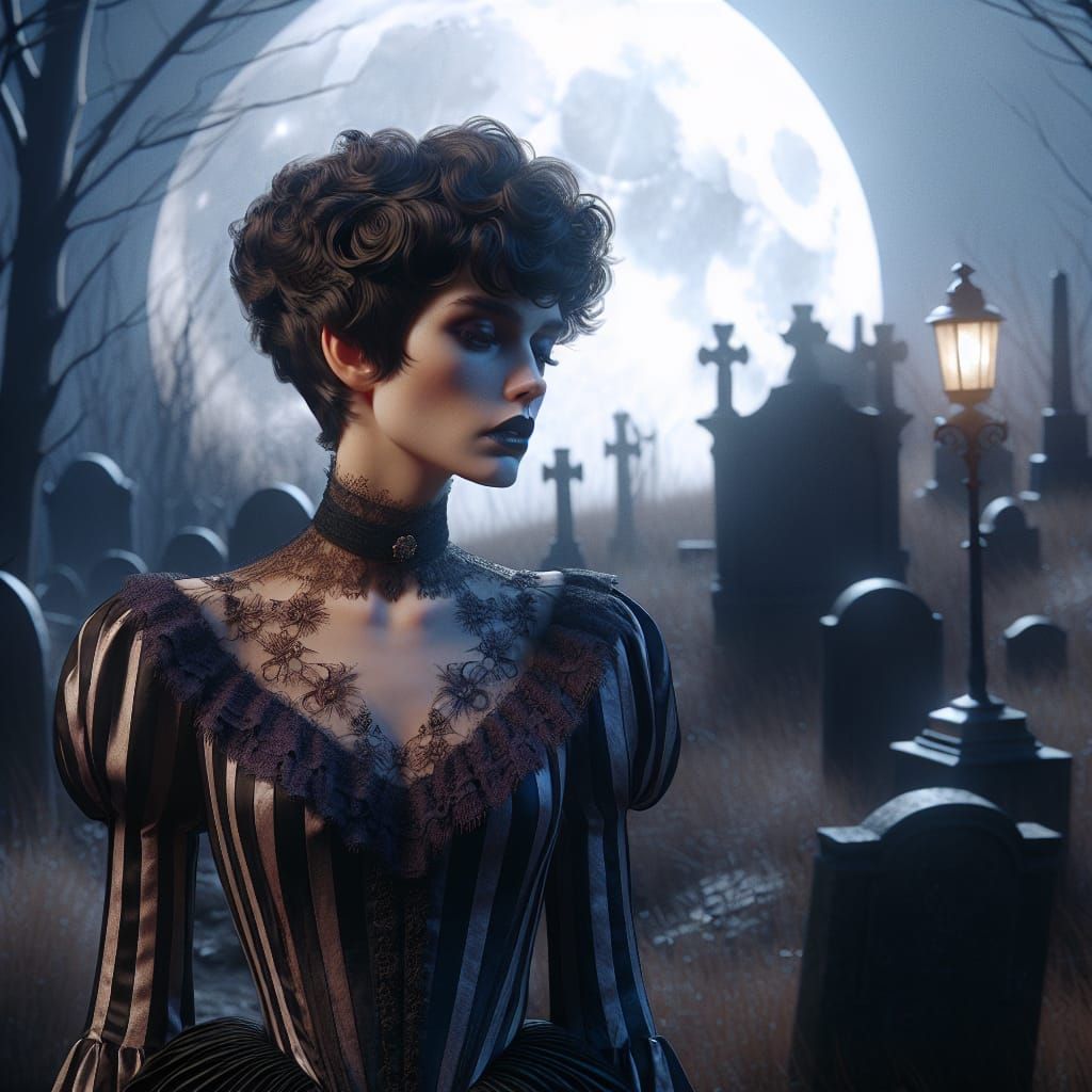 Gothic Graveyard Portrait in Dark Romanticism Style