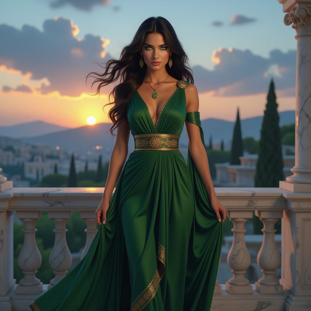 Greek Goddess with Emerald Eyes in Digital Painting
