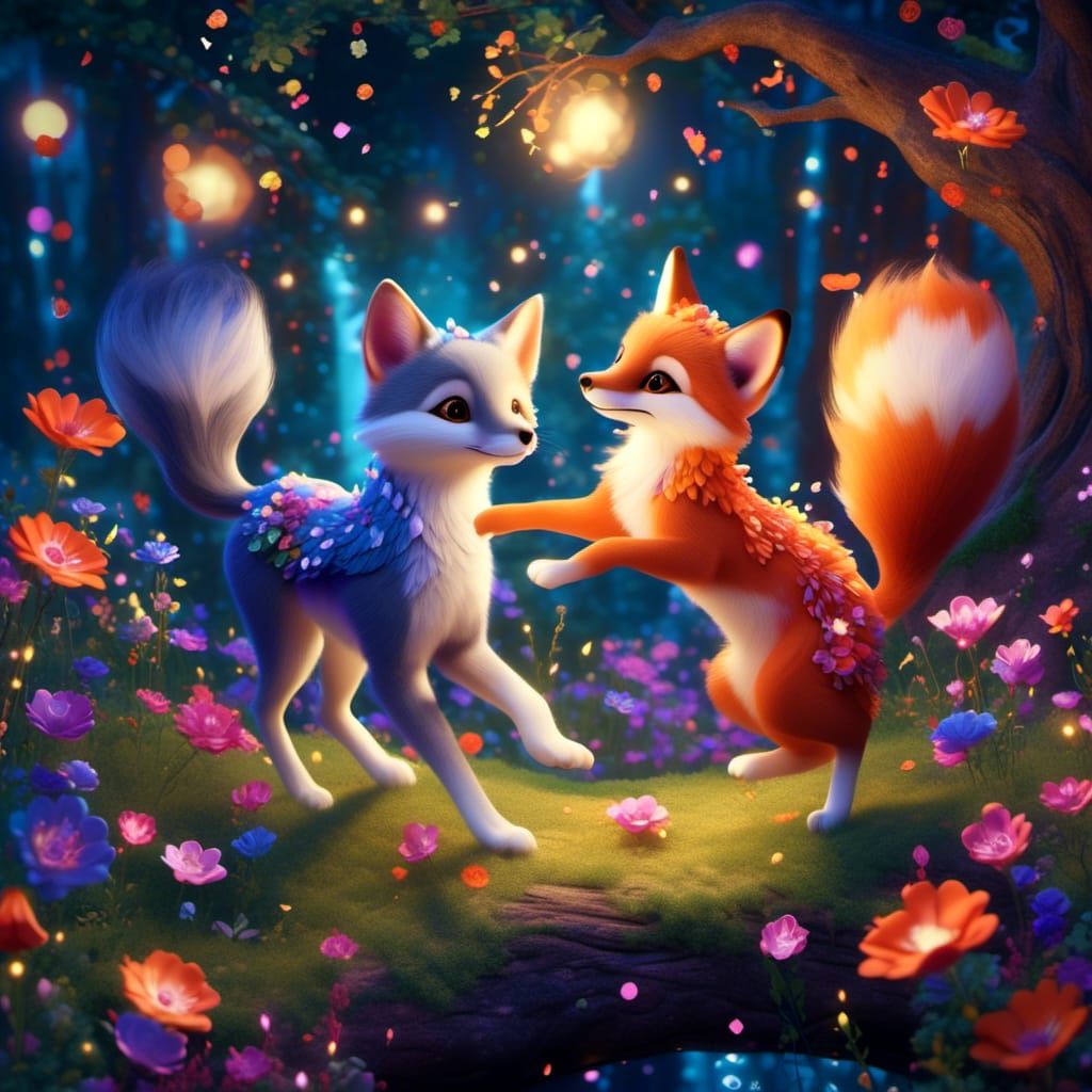 Playful foxes