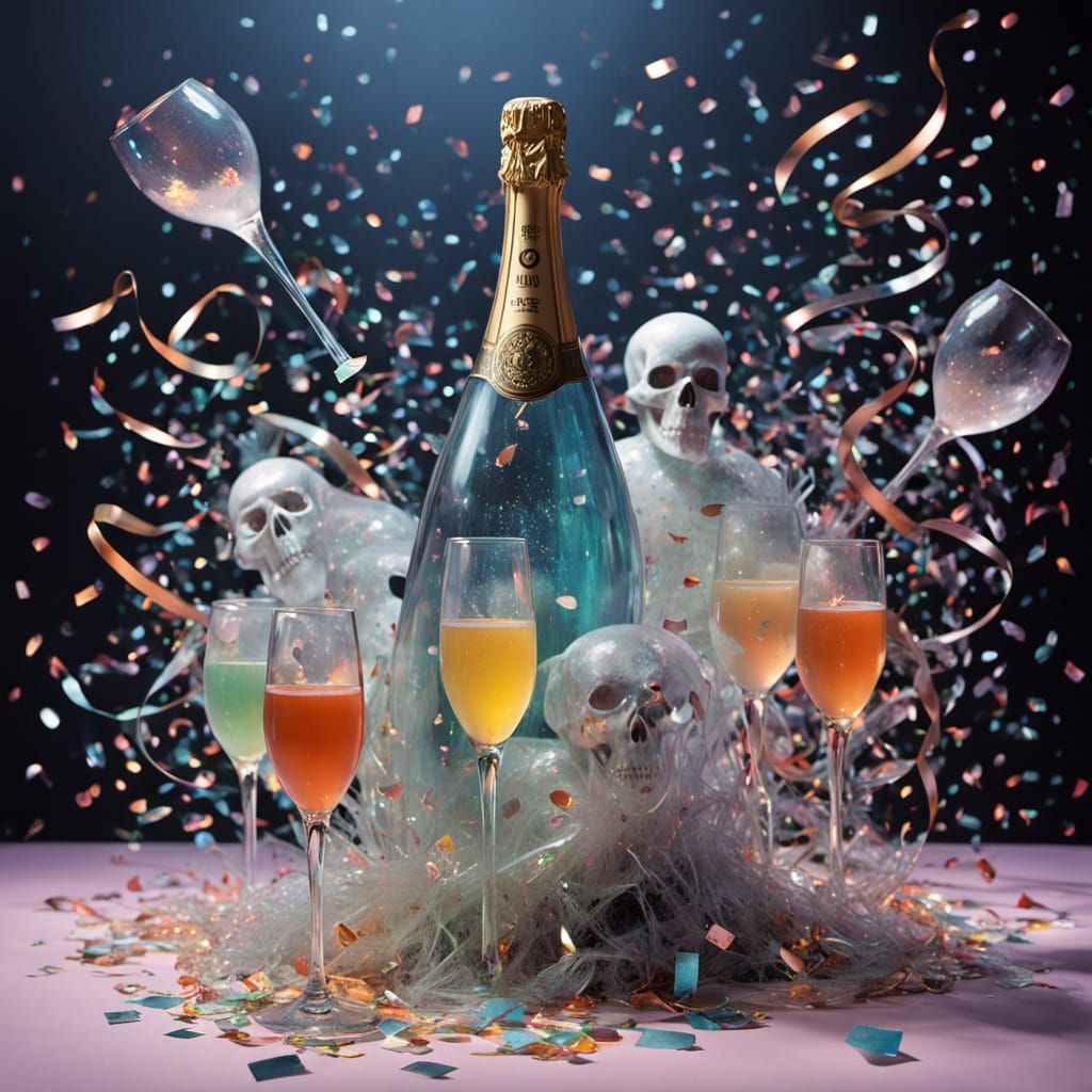 Surreal Oil Painting of Ghouls at a New Year's Gala