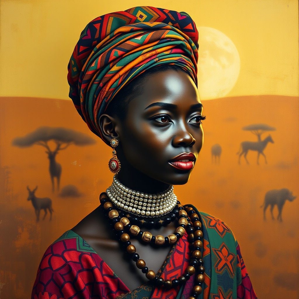 Regal African Figure in Traditional Attire