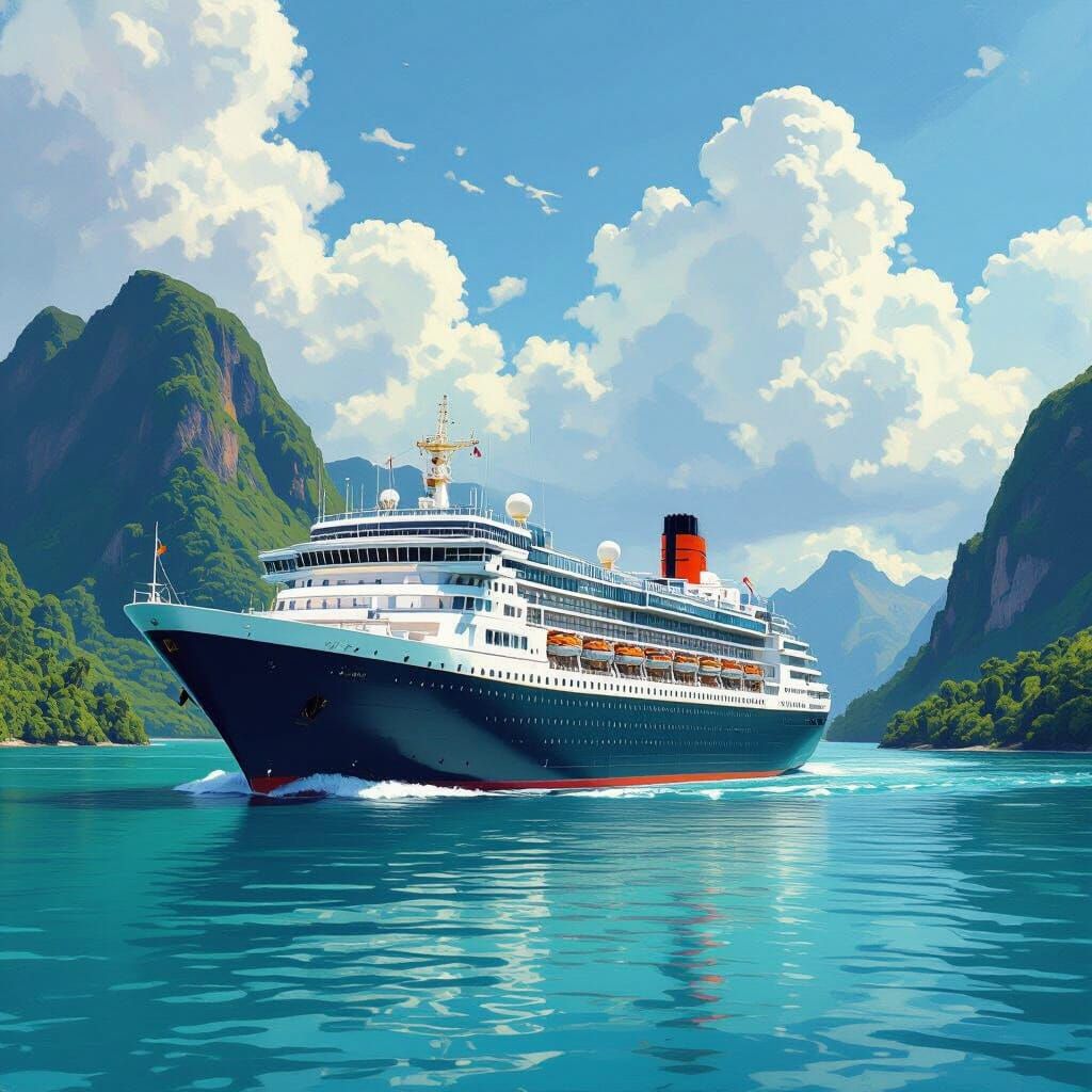Queen Victoria Cruise Ship in Impressionist Style