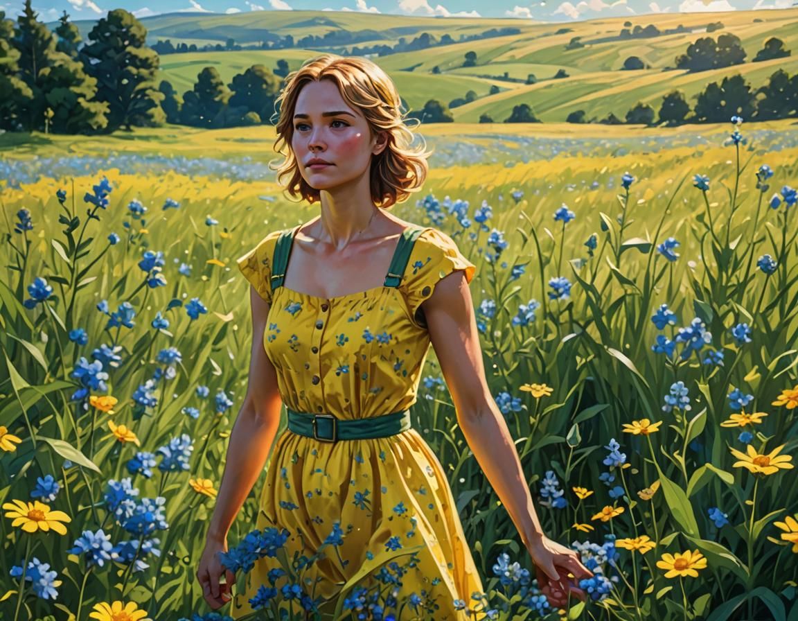 Woman in Field of Flowers, Comic Book Art