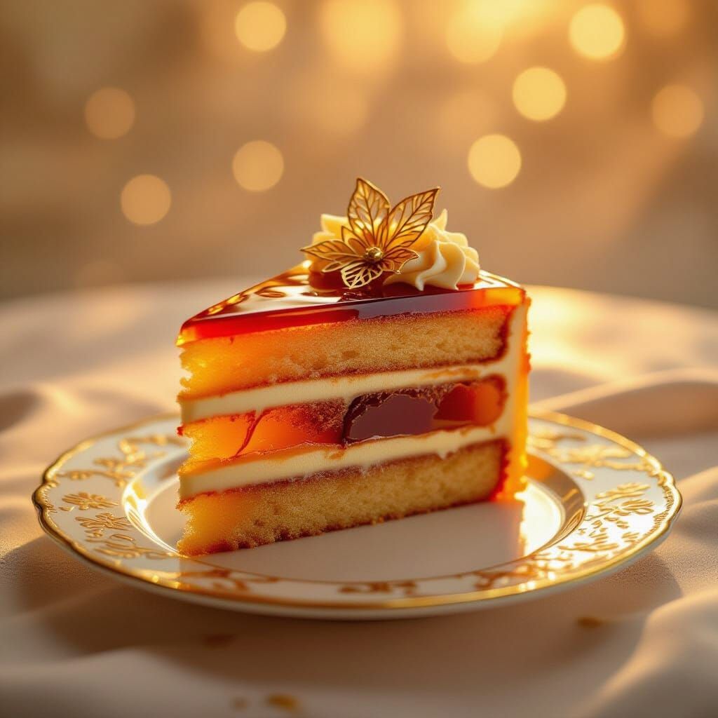 Molten Amber Cake with Golden Filigree Details