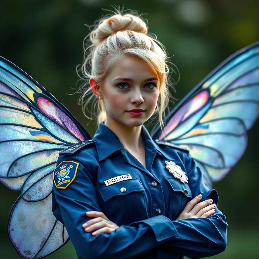 Police Fairy Portrait with Iridescent Wings