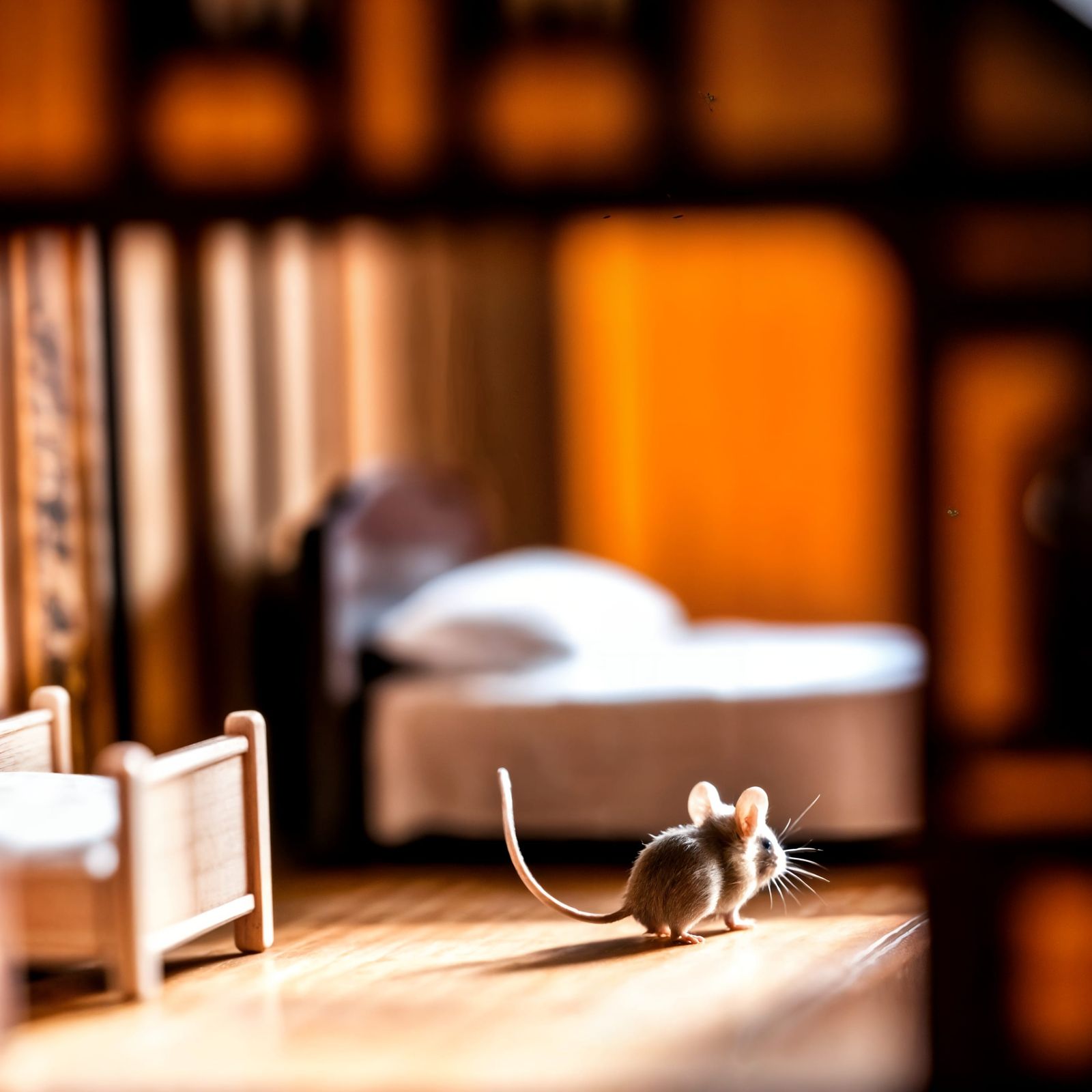Macro Photograph of a Dollhouse with Tiny Mouse