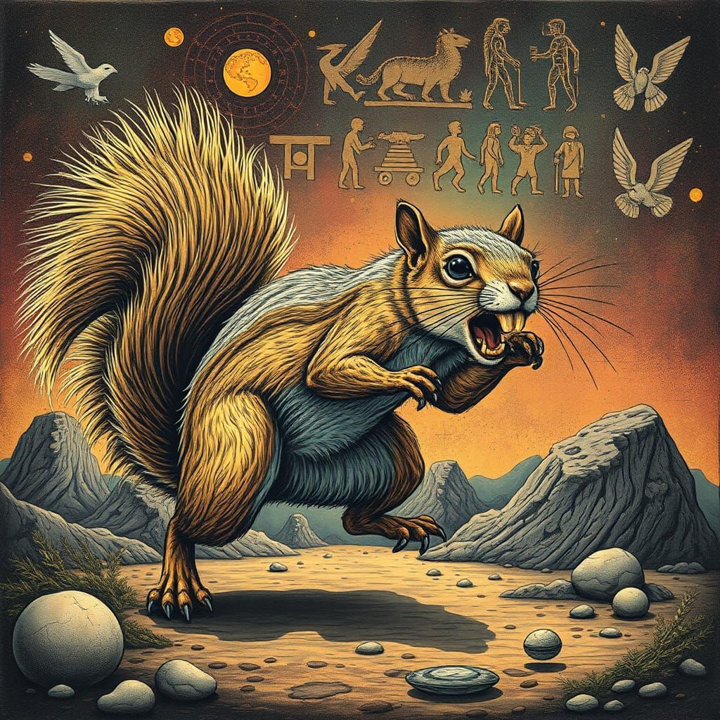 Squirrel Chasing Psychedelic Hieroglyphs