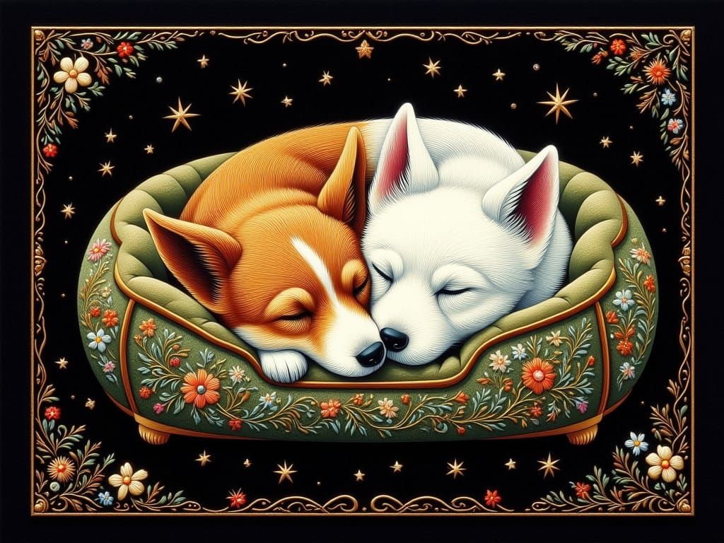 Serene Embroidery Portrait of Sleeping Dogs