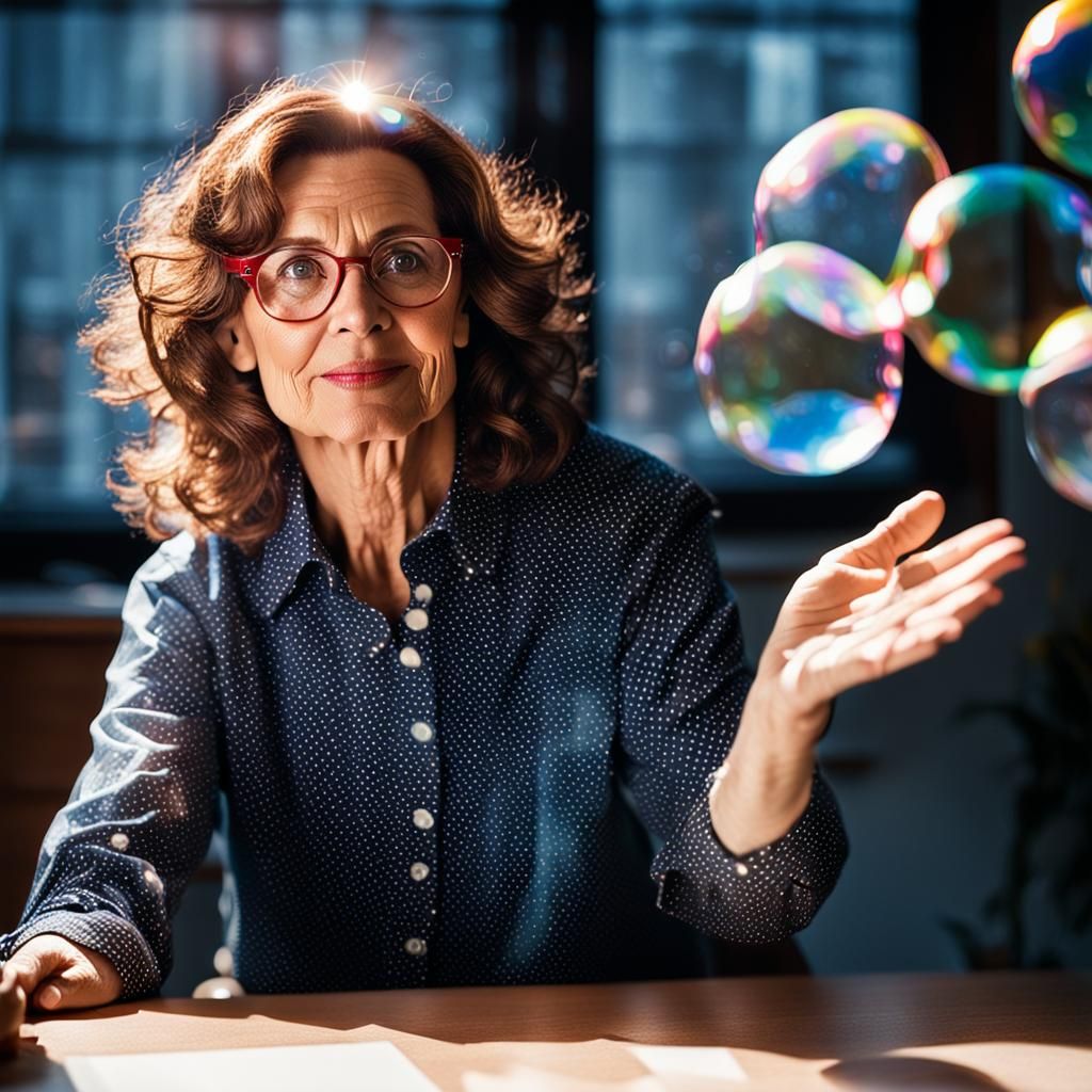 Woman Making Soap Bubbles: Professional Portrait Photography