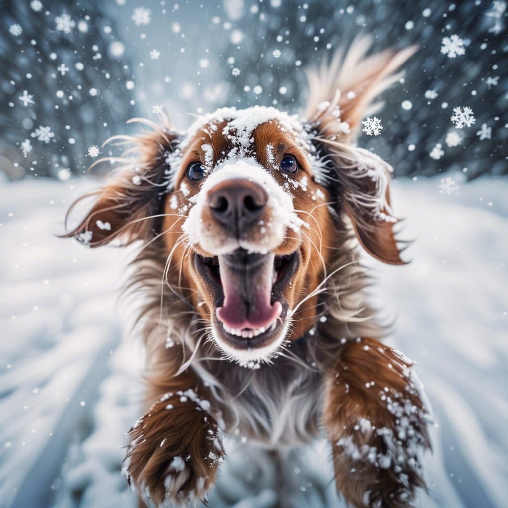 Happy Puppy's Winter Joy: A Close-Up Snow Day