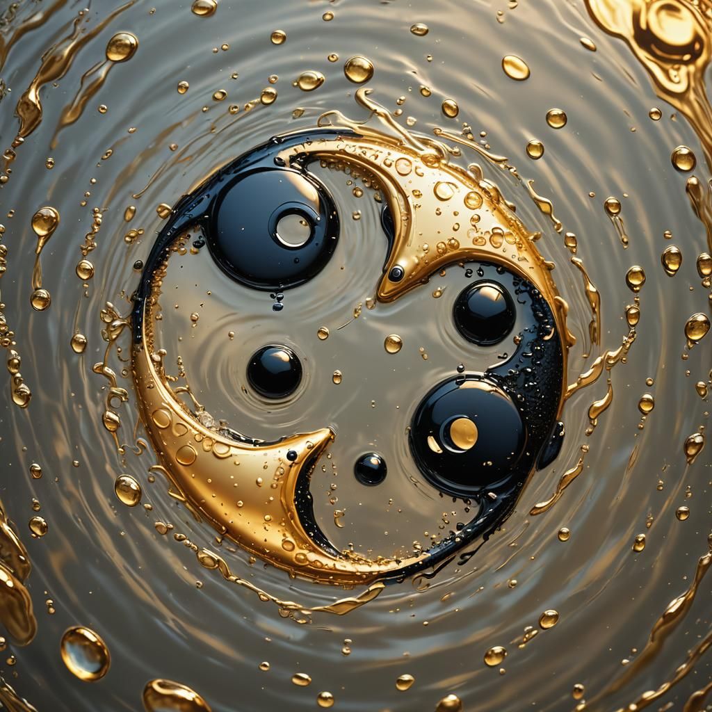 Yin Yang Water Droplets in Splash Art Style