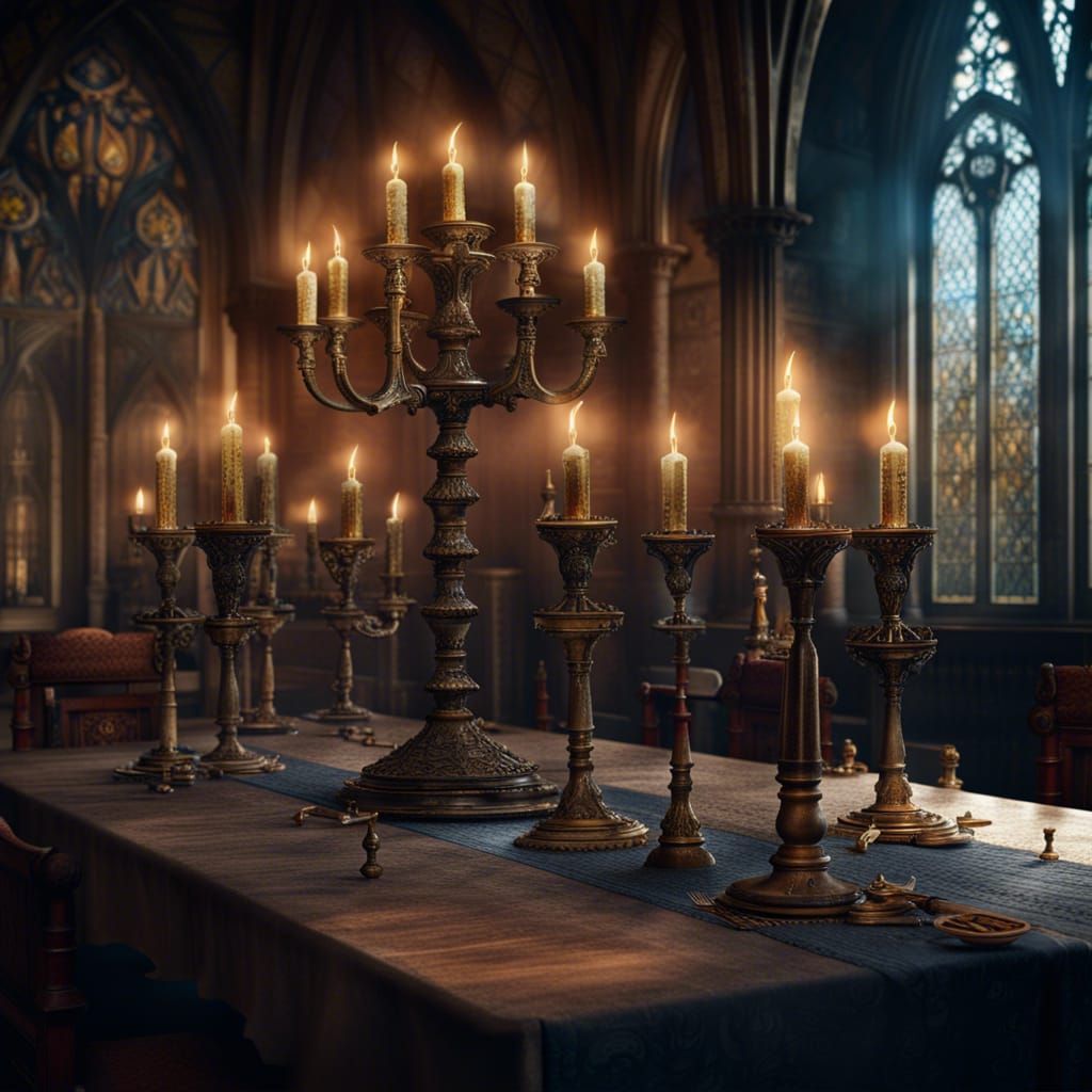 Eerie Candelabra in Gothic Castle Dining Room