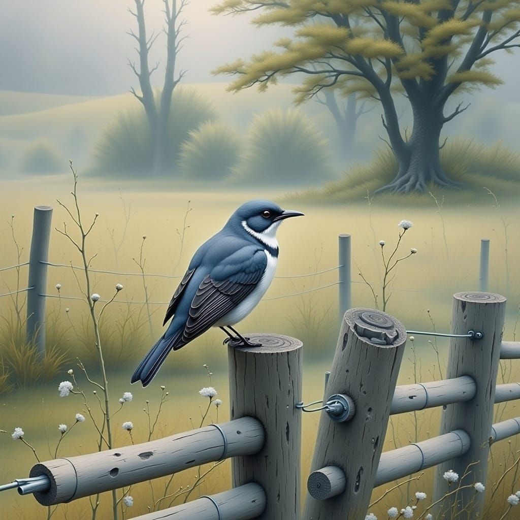 Cuckoo Bird in Foggy Field, Watercolor Illustration