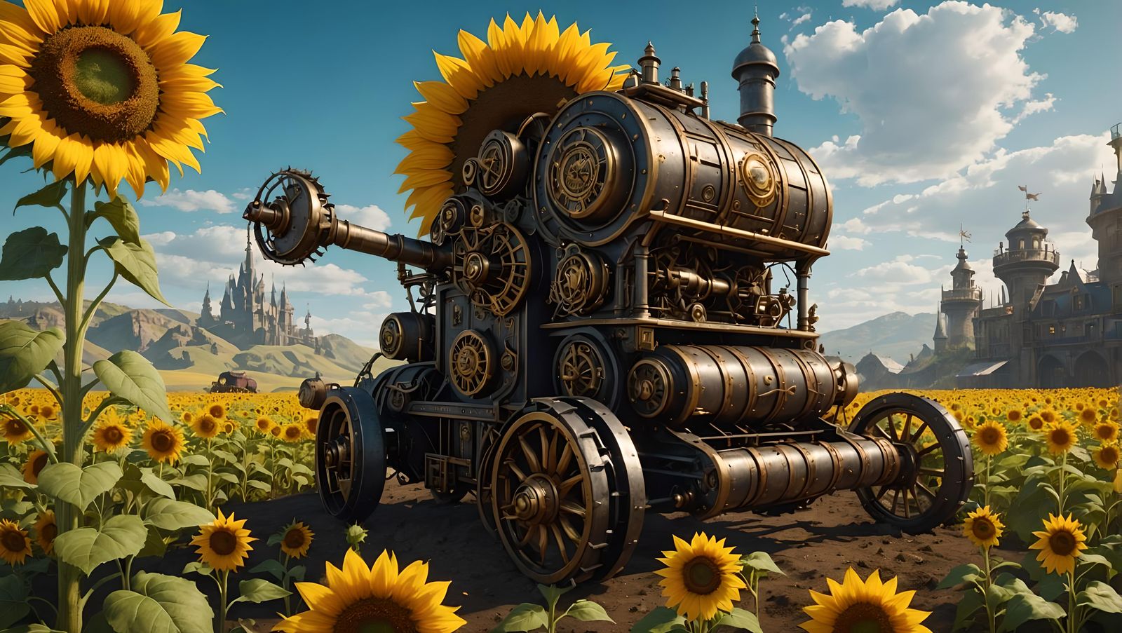 Steampunk Sunflower Harvesting Machine from Wonderland