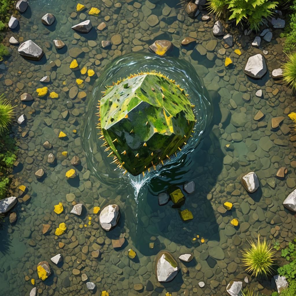 Spiked Boulder Flies Toward Crystal Stream