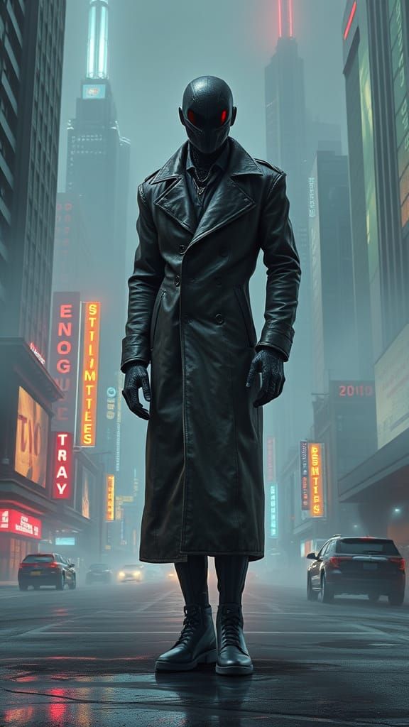 Dystopian Alter Ego in Futuristic Cityscape