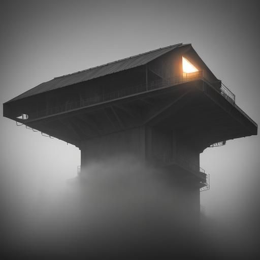 Fog-Shrouded Blockhouse with Luminescent Light