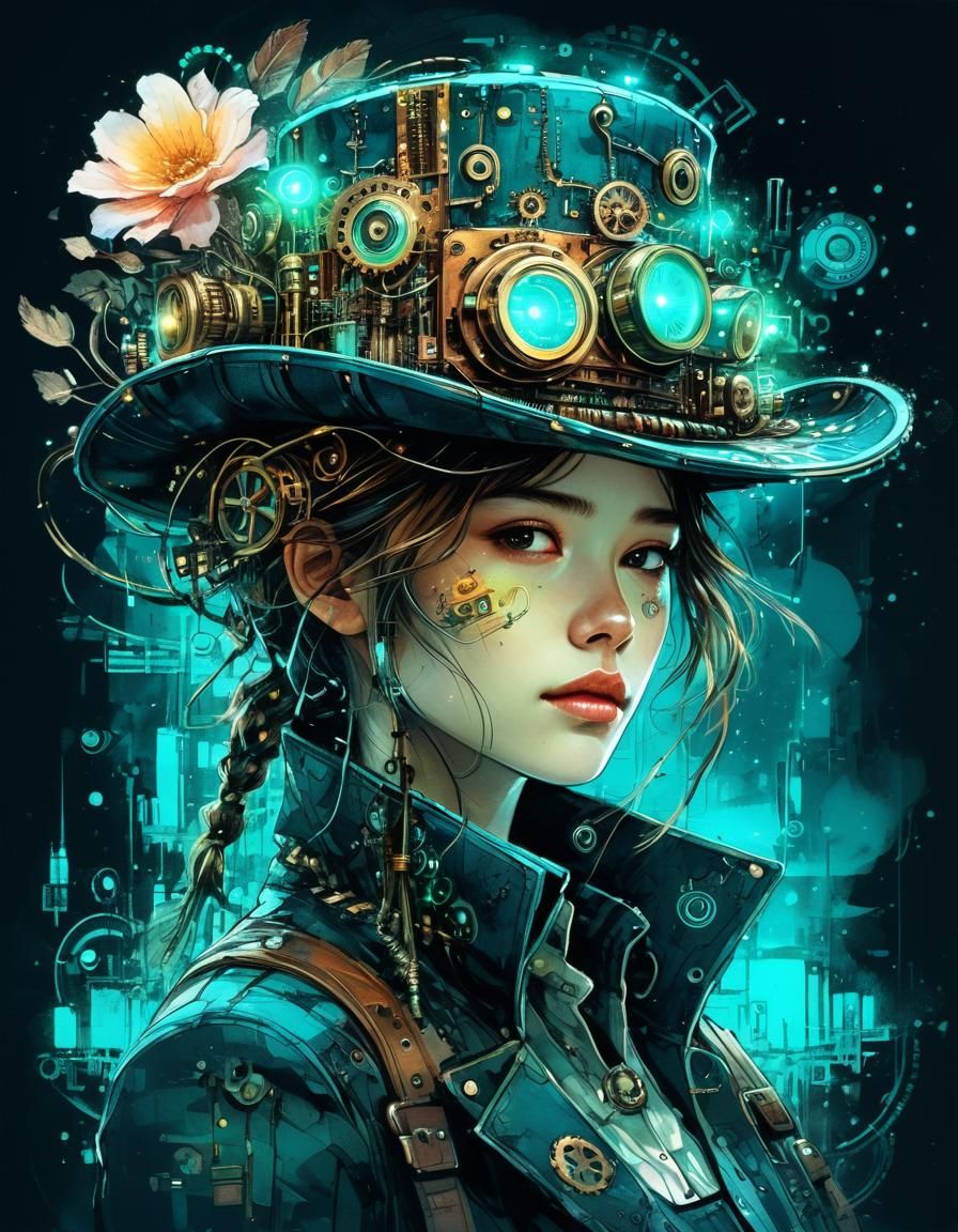 Steampunk Biopunk Hat with Bioluminescent Details