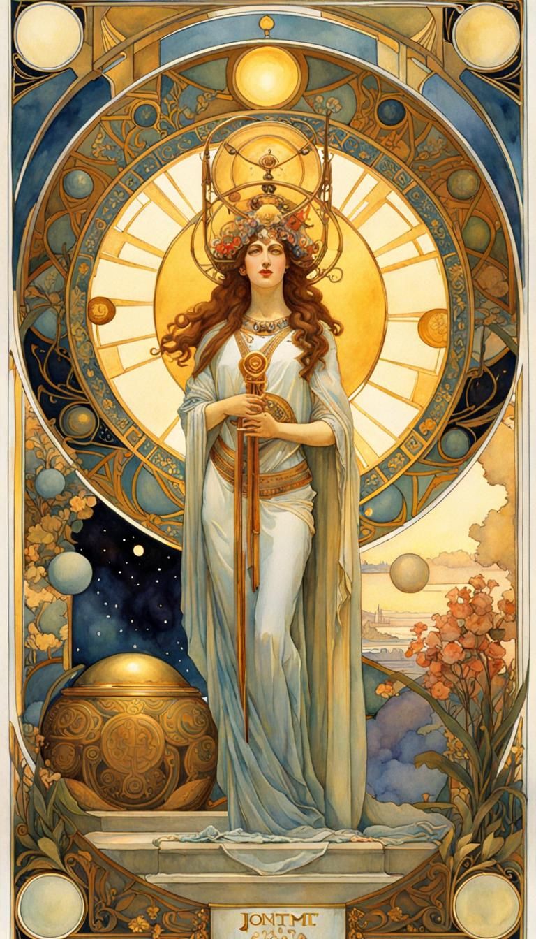 High Priestess Tarot Card: Art Deco Watercolor