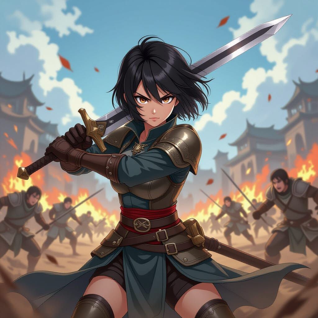Anime Female Warrior on Battlefield