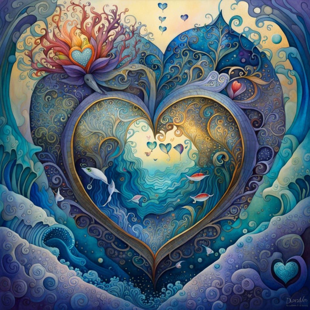 Surreal Watercolor Heart as an Ocean